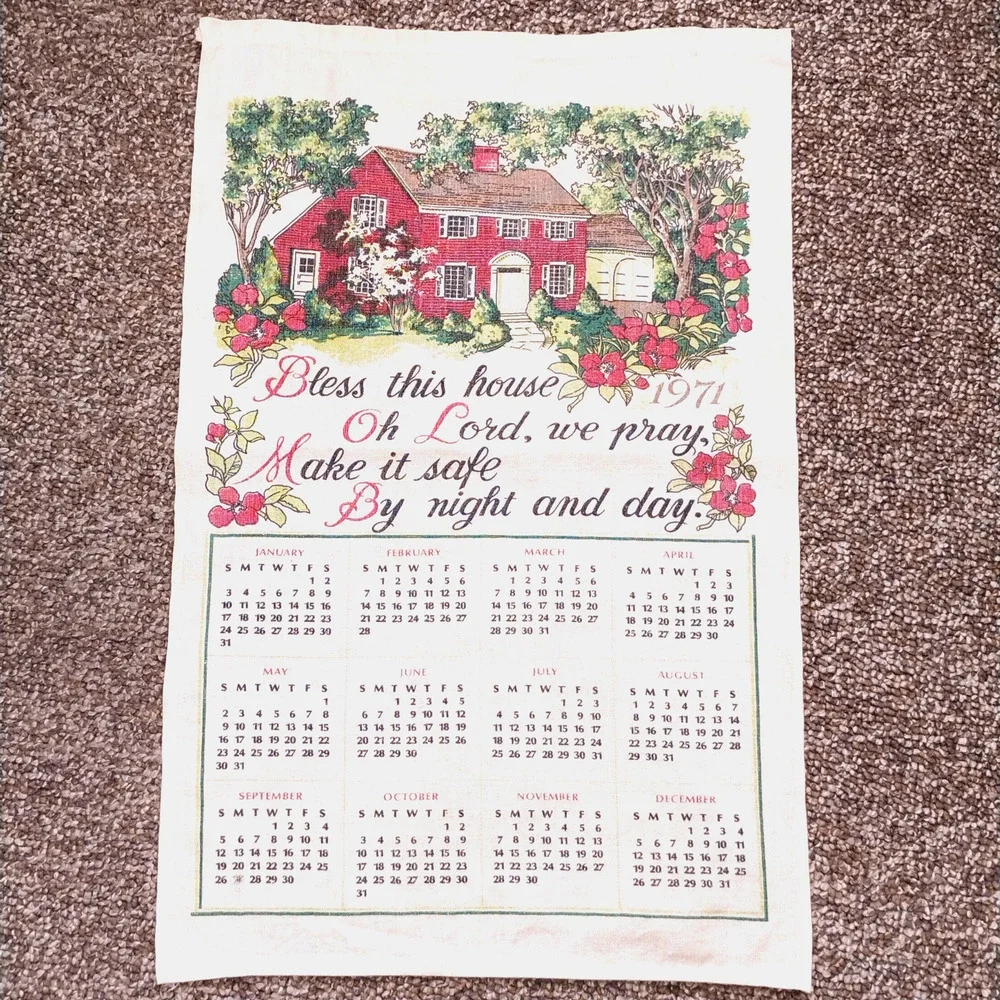 1971 Vintage Linen Tea Towel  - 'Bless This House'